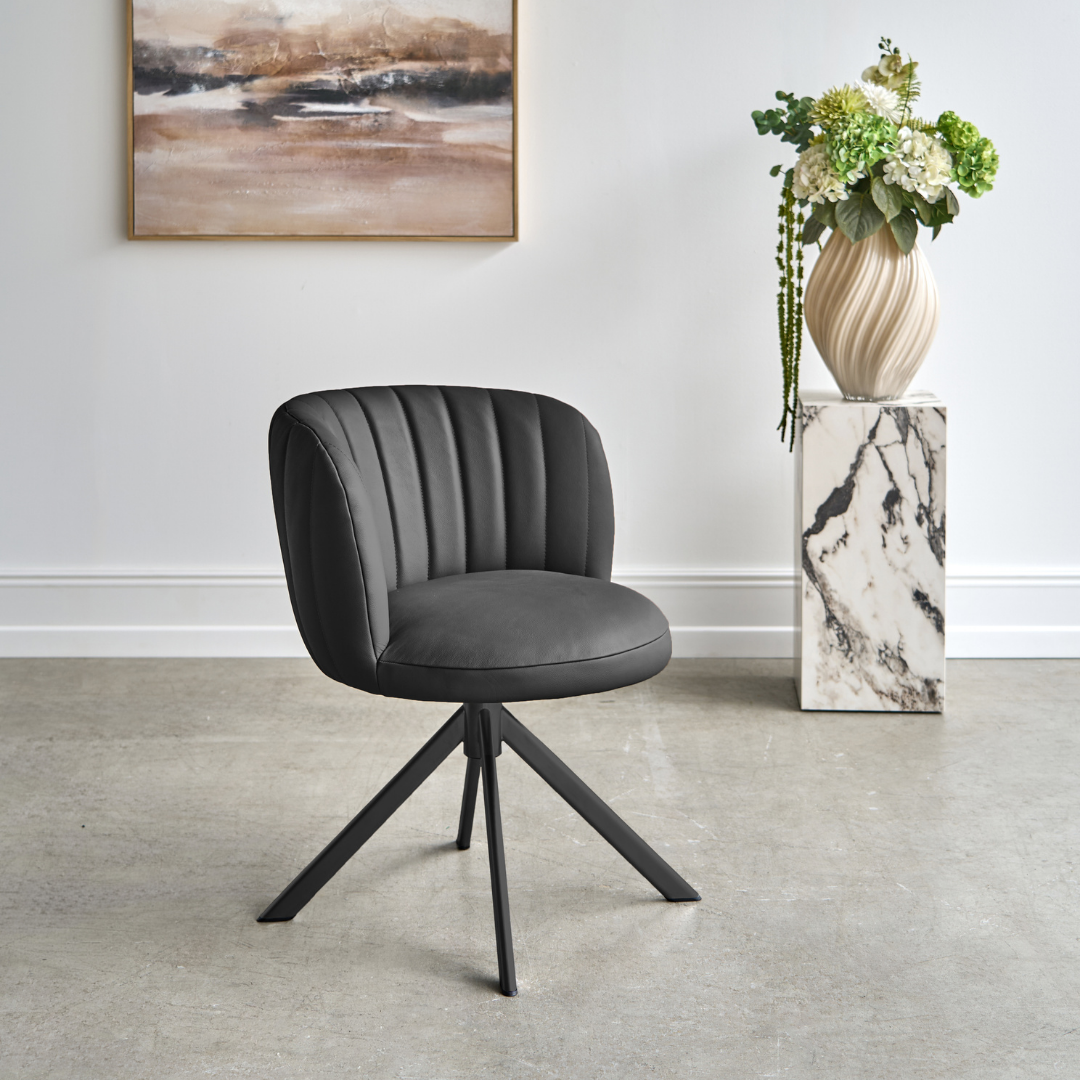 Shelly II spisebordsstol - læder m. drejeben (sort)